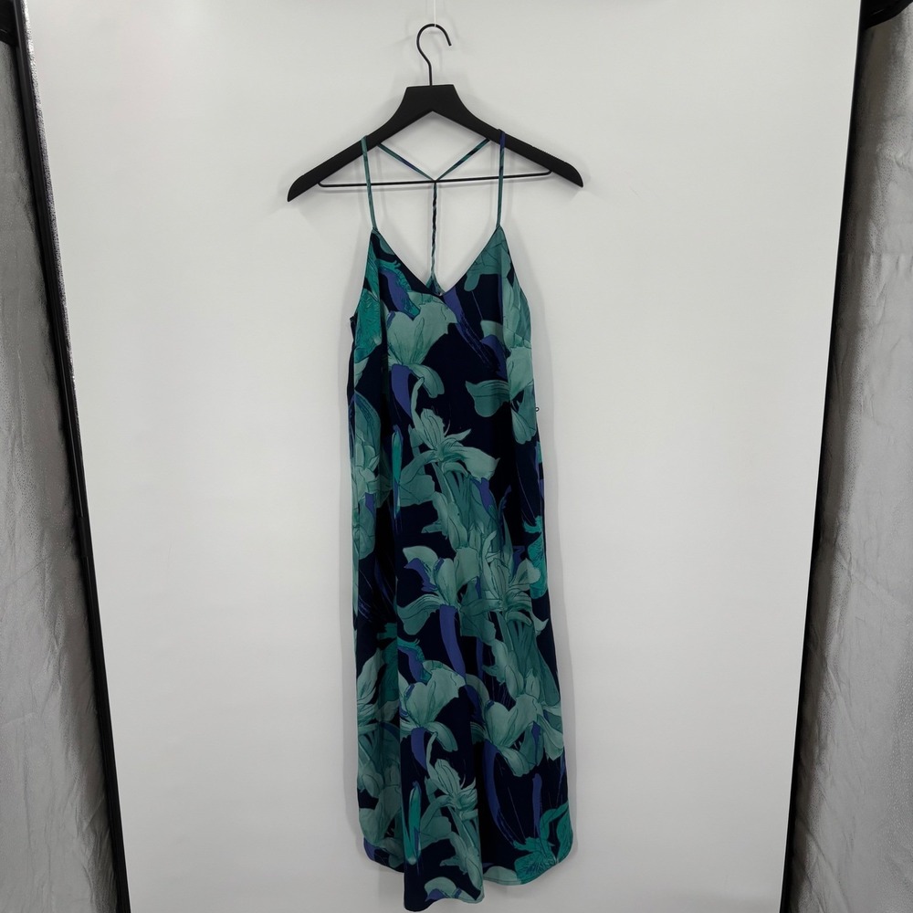 LOFT Floral Maxi Dress Womens XS Navy‎ Blue Teal T-Back Sleeveless Boho Summer